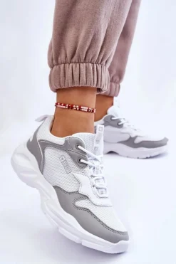 Big Star Shoes Buty Sportowe Big Star|Sneakersy Damskie*Damskie Lekkie Sportowe Buty Big Star LL274375 Biało-Szare