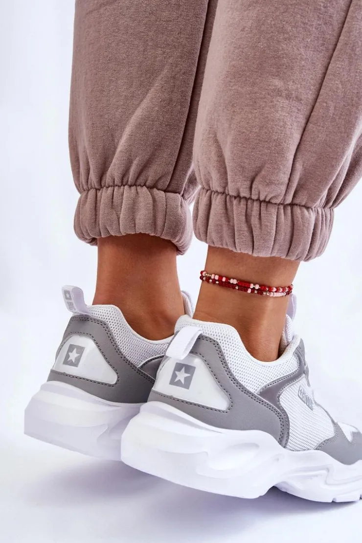 Big Star Shoes Buty Sportowe Big Star|Sneakersy Damskie*Damskie Lekkie Sportowe Buty Big Star LL274375 Biało-Szare