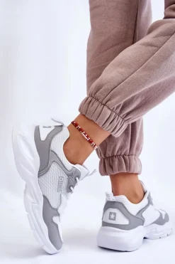 Big Star Shoes Buty Sportowe Big Star|Sneakersy Damskie*Damskie Lekkie Sportowe Buty Big Star LL274375 Biało-Szare