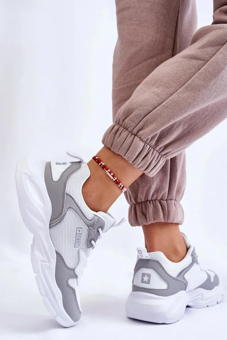 Big Star Shoes Buty Sportowe Big Star|Sneakersy Damskie*Damskie Lekkie Sportowe Buty Big Star LL274375 Biało-Szare