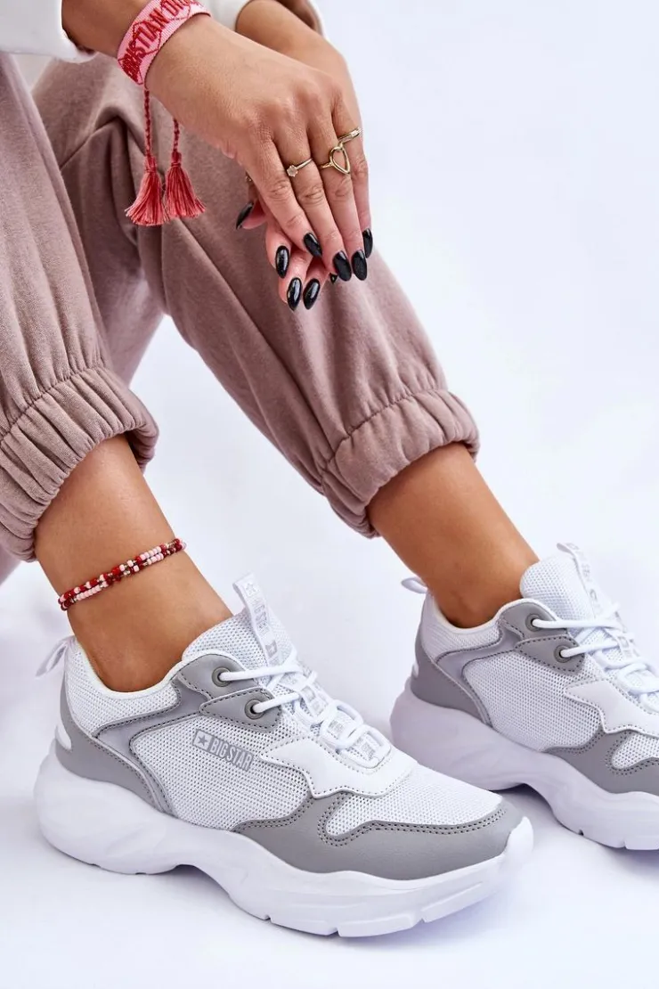 Big Star Shoes Buty Sportowe Big Star|Sneakersy Damskie*Damskie Lekkie Sportowe Buty Big Star LL274375 Biało-Szare