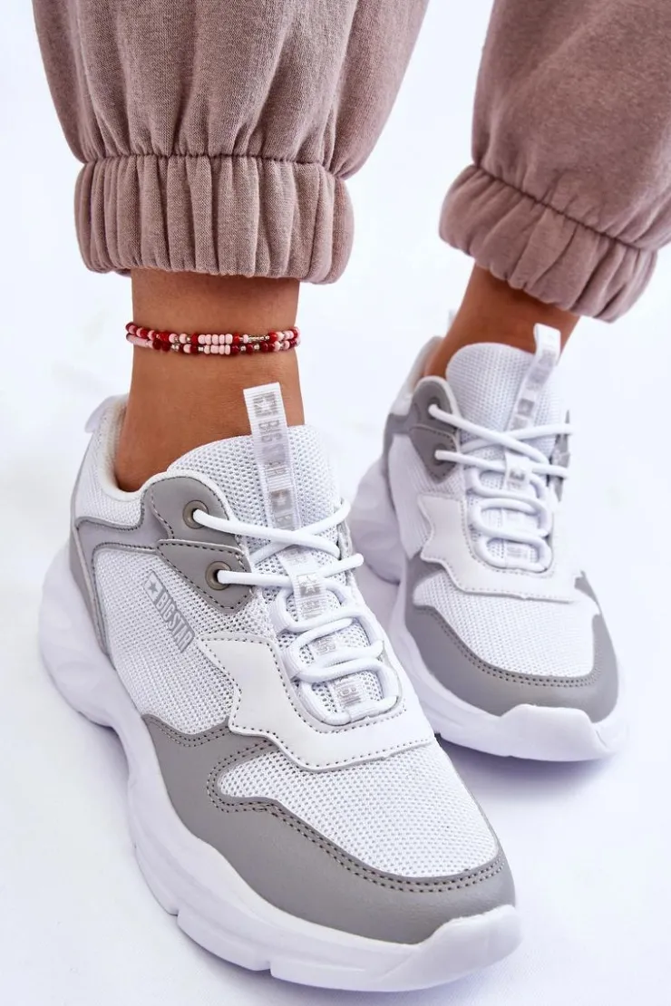 Big Star Shoes Buty Sportowe Big Star|Sneakersy Damskie*Damskie Lekkie Sportowe Buty Big Star LL274375 Biało-Szare