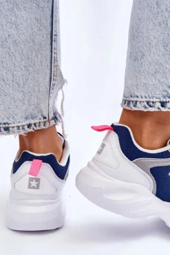 Outlet Big Star Shoes Damskie Lekkie Sportowe Buty Big Star LL274376 Biało-Granatowe