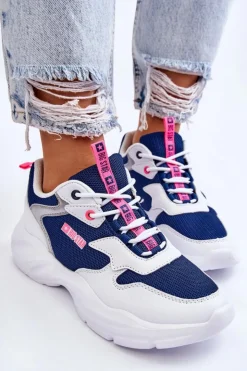 Outlet Big Star Shoes Damskie Lekkie Sportowe Buty Big Star LL274376 Biało-Granatowe