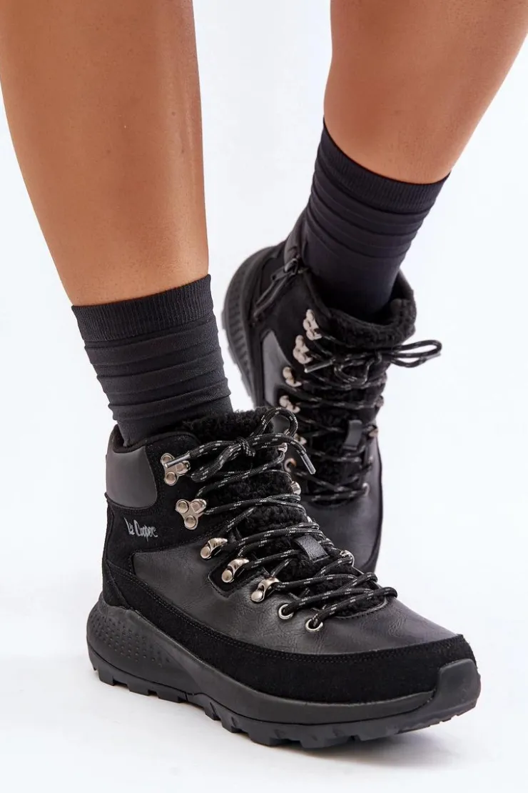 Lee Cooper Trekkingowe Damskie|Botki Ocieplane*Damskie Lekkie Trapery Na Zamek LCJ-24-03-3073 Czarne