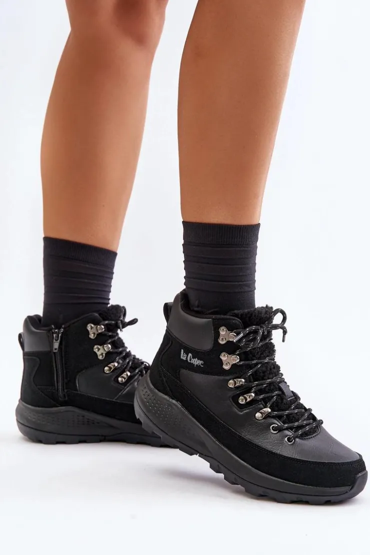 Lee Cooper Trekkingowe Damskie|Botki Ocieplane*Damskie Lekkie Trapery Na Zamek LCJ-24-03-3073 Czarne