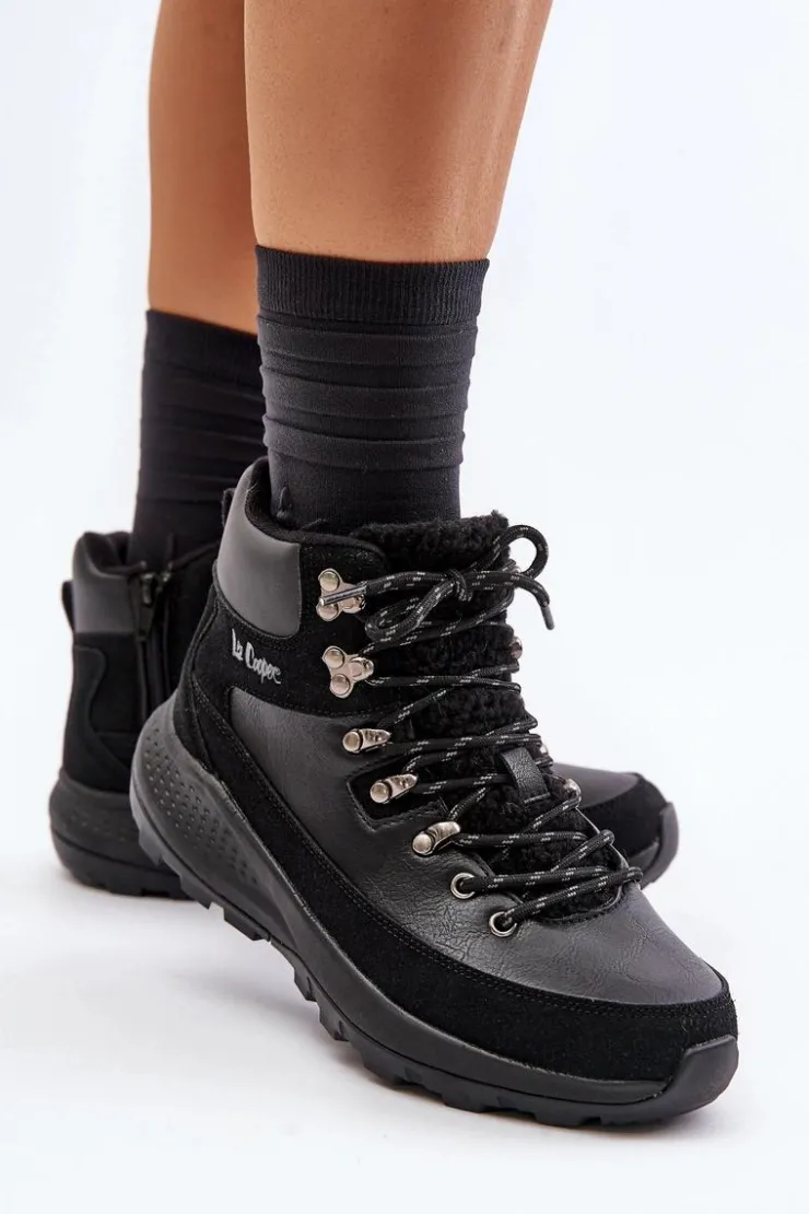 Lee Cooper Trekkingowe Damskie|Botki Ocieplane*Damskie Lekkie Trapery Na Zamek LCJ-24-03-3073 Czarne