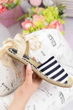 Online Boto Damskie Lniane Balerinki Wiązane Marynarskie Espadryle Sea