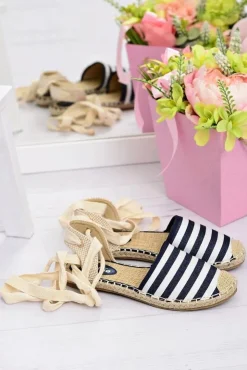 Online Boto Damskie Lniane Balerinki Wiązane Marynarskie Espadryle Sea