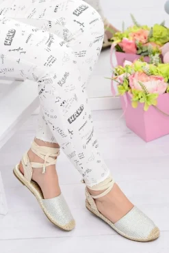 Boto Czarne Espadryle*Damskie Lniane Balerinki Wiązane Srebrne Espadryle Sea