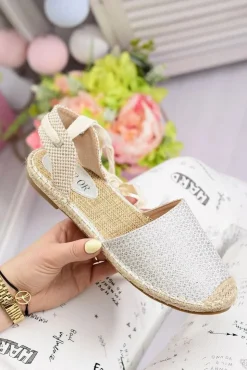 Boto Czarne Espadryle*Damskie Lniane Balerinki Wiązane Srebrne Espadryle Sea