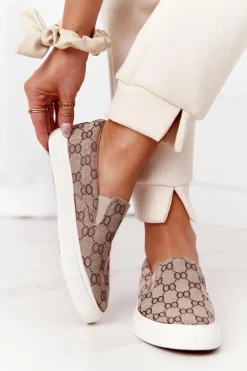 Damskie Boto Damskie Logowane Tenisówki Slip-On Khaki Challenge
