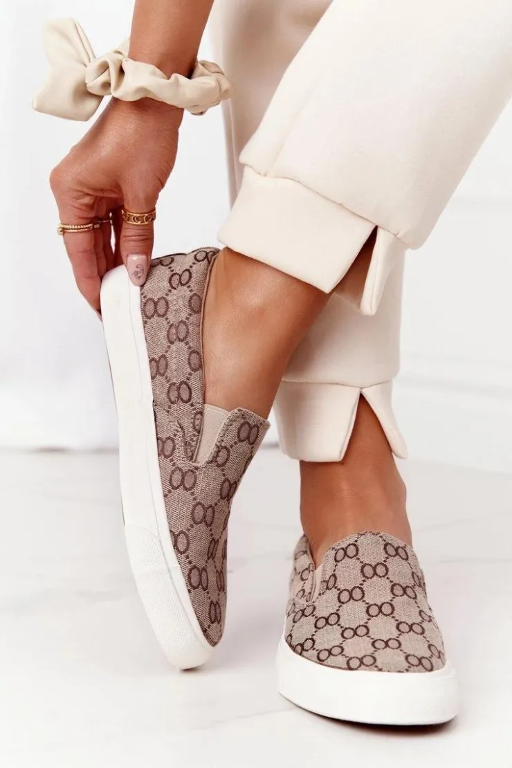 Damskie Boto Damskie Logowane Tenisówki Slip-On Khaki Challenge