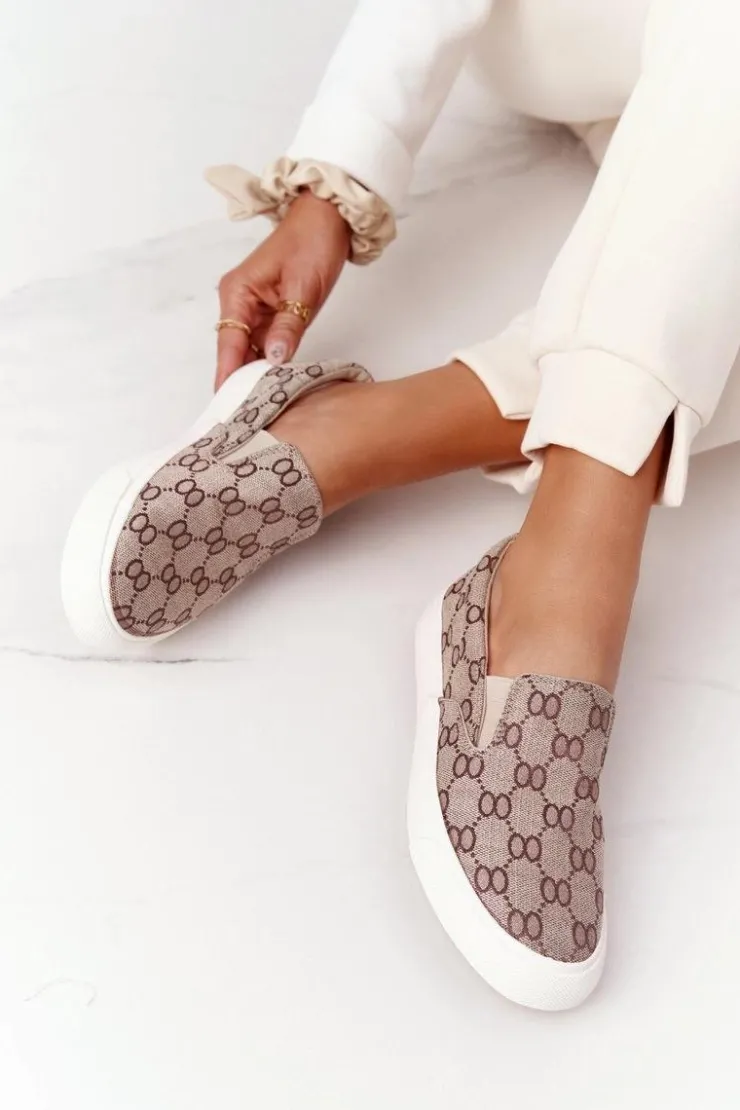 Damskie Boto Damskie Logowane Tenisówki Slip-On Khaki Challenge
