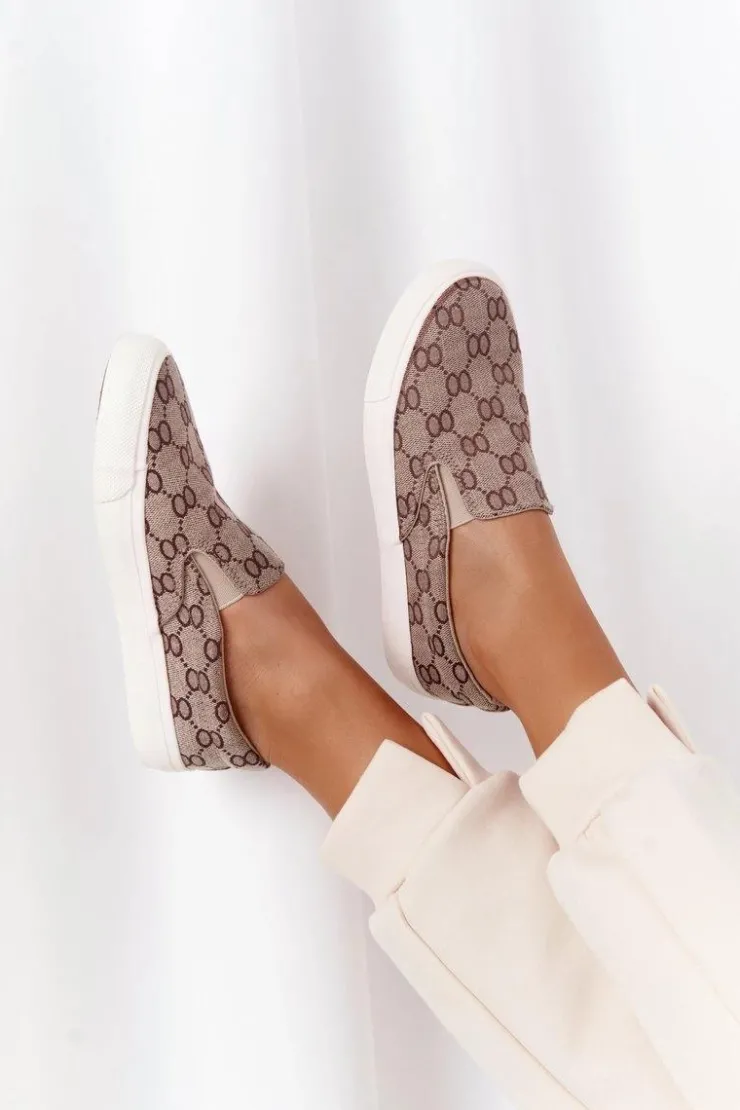 Damskie Boto Damskie Logowane Tenisówki Slip-On Khaki Challenge