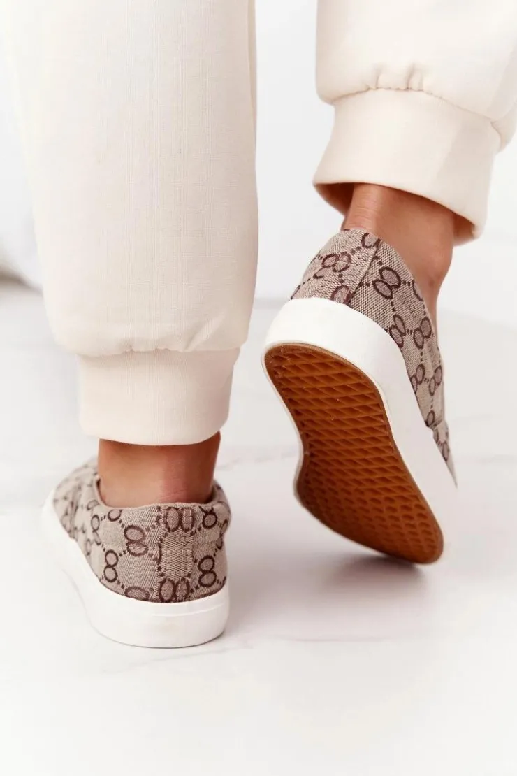 Damskie Boto Damskie Logowane Tenisówki Slip-On Khaki Challenge