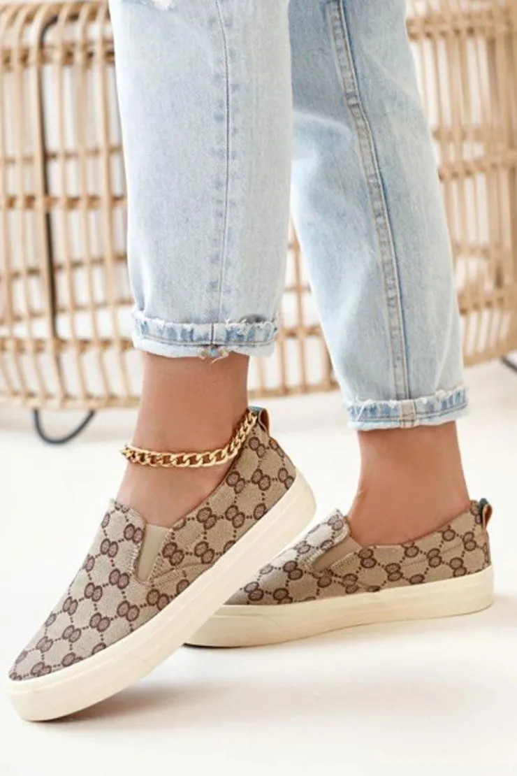 Damskie Boto Damskie Logowane Tenisówki Slip-On Khaki Challenge