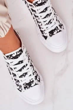 Damskie Boto Damskie Logowane Trampki Biało-Czarne Daphne