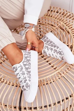 Boto Trampki Damskie Niskie*Damskie Logowane Trampki Biało-Szare Daphne