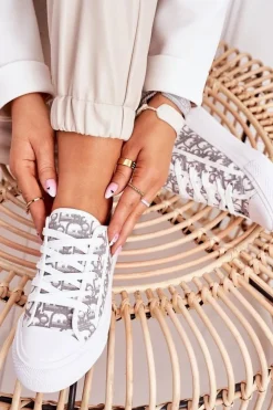 Boto Trampki Damskie Niskie*Damskie Logowane Trampki Biało-Szare Daphne