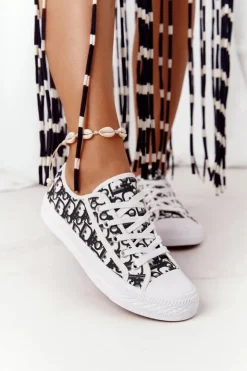 Boto Trampki Damskie Niskie*Damskie Logowane Trampki Biało-Czarne Day Off