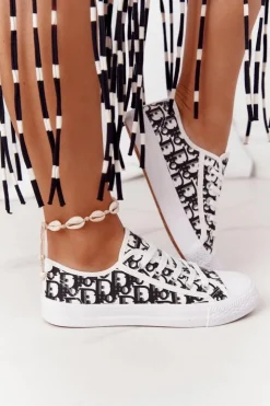 Boto Trampki Damskie Niskie*Damskie Logowane Trampki Biało-Czarne Day Off