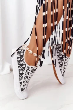 Boto Trampki Damskie Niskie*Damskie Logowane Trampki Biało-Czarne Day Off