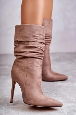 Hot Boto Damskie Marszczone Botki Kozaki Brązowe Laguna Brązowy