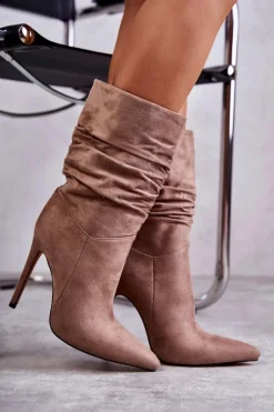 Hot Boto Damskie Marszczone Botki Kozaki Brązowe Laguna Brązowy