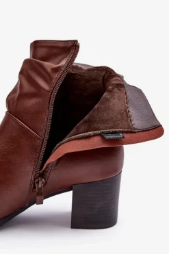 Buty Sergio Leone Botki Zimowe Damskie|Brązowe I Beżowe Botki*Damskie Marszczone Botki Na Słupku Brązowe Liriam