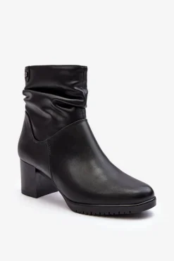 Damskie Buty Sergio Leone Damskie Marszczone Botki Na Słupku Czarne Liriam