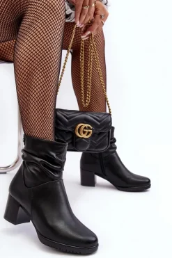 Damskie Buty Sergio Leone Damskie Marszczone Botki Na Słupku Czarne Liriam