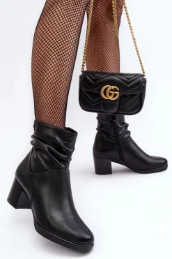 Damskie Buty Sergio Leone Damskie Marszczone Botki Na Słupku Czarne Liriam