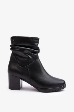 Damskie Buty Sergio Leone Damskie Marszczone Botki Na Słupku Czarne Liriam