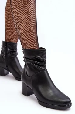 Damskie Buty Sergio Leone Damskie Marszczone Botki Na Słupku Czarne Liriam