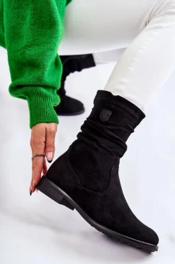 Damskie Damskie buty S.Barski Damskie Marszczone Zamszowe Botki Czarne Joanne