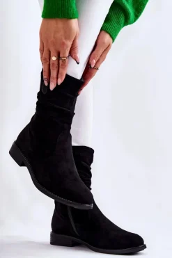 Damskie Damskie buty S.Barski Damskie Marszczone Zamszowe Botki Czarne Joanne