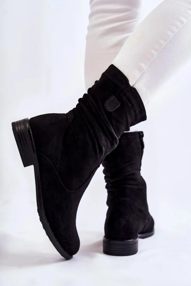 Damskie Damskie buty S.Barski Damskie Marszczone Zamszowe Botki Czarne Joanne