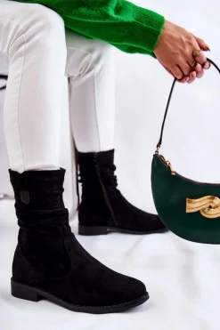 Damskie Damskie buty S.Barski Damskie Marszczone Zamszowe Botki Czarne Joanne