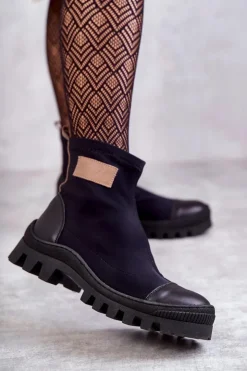 Boto Damskie Materiałowe Botki Nicole 2703 Czarne