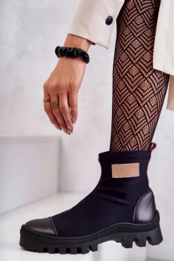 Boto Damskie Materiałowe Botki Nicole 2703 Czarne