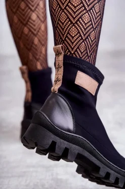 Boto Damskie Materiałowe Botki Nicole 2703 Czarne