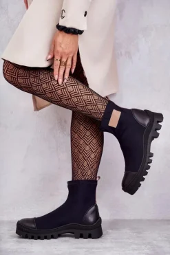 Boto Damskie Materiałowe Botki Nicole 2703 Czarne