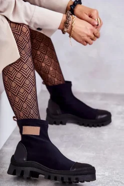 Boto Damskie Materiałowe Botki Nicole 2703 Czarne