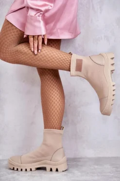 Boto Czarne Botki|Brązowe I Beżowe Botki*Damskie Materiałowe Botki Nicole 2703 Beżowe