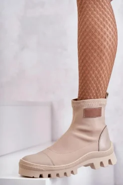 Boto Czarne Botki|Brązowe I Beżowe Botki*Damskie Materiałowe Botki Nicole 2703 Beżowe