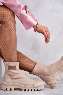 Boto Czarne Botki|Brązowe I Beżowe Botki*Damskie Materiałowe Botki Nicole 2703 Beżowe
