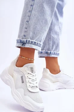 Sale Big Star Shoes Damskie Materiałowe Buty Sportowe Memory Foam System Big Star LL274A064 Białe