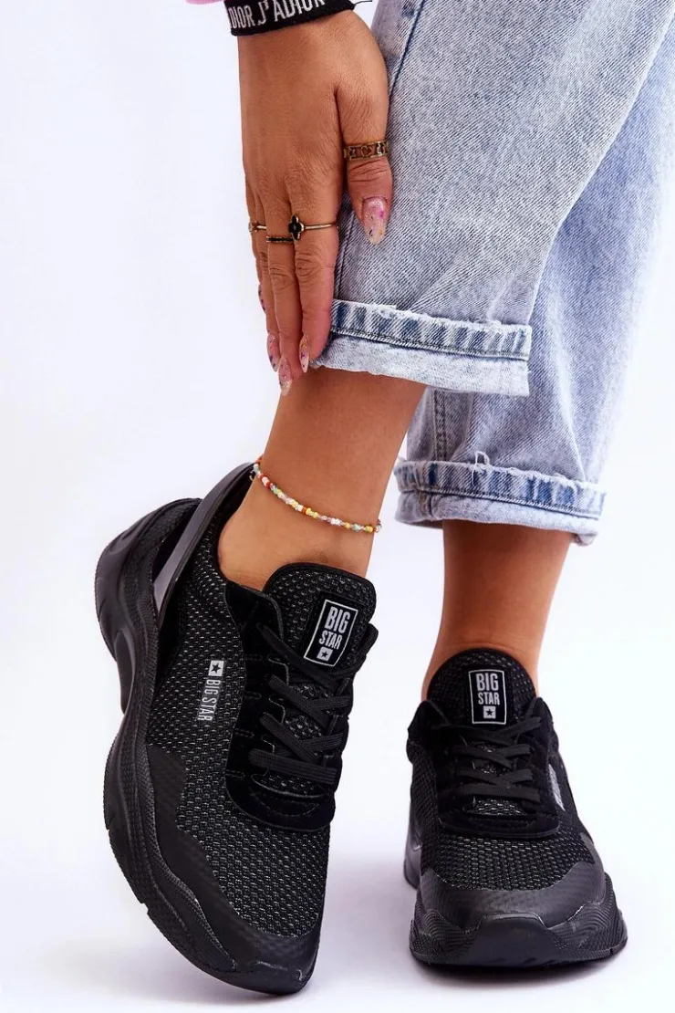 Big Star Shoes Buty Sportowe Big Star|Sneakersy Damskie*Damskie Materiałowe Buty Sportowe Memory Foam System Big Star LL274A065 Czarne