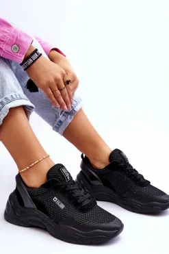Big Star Shoes Buty Sportowe Big Star|Sneakersy Damskie*Damskie Materiałowe Buty Sportowe Memory Foam System Big Star LL274A065 Czarne